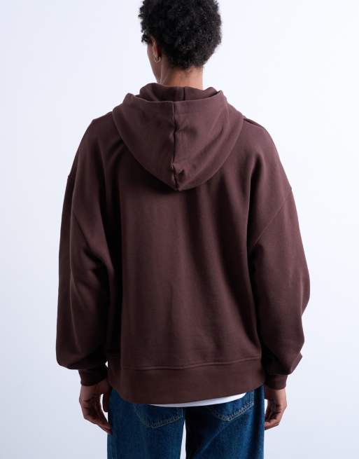 Topman heavyweight oversized hoodie in brown, 5 of 5
