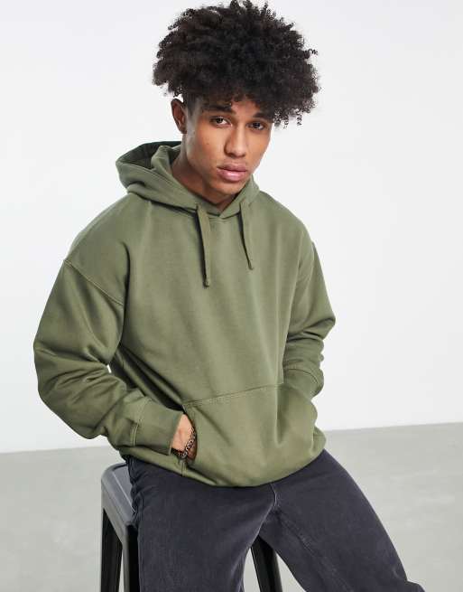 Topman heavyweight oversized hoodie in khaki | ASOS