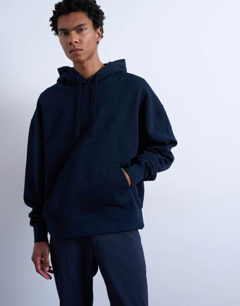 Topman heavyweight oversized hoodie in navy - view 1