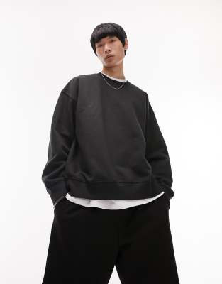 Topman heavyweight oversized sweatshirt in black