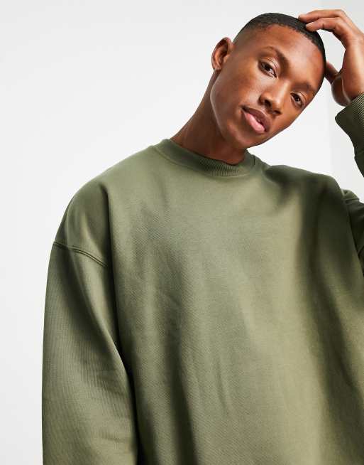 Topman heavyweight oversized sweatshirt in khaki ASOS