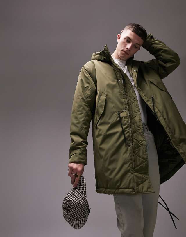 Topman heavyweight parka in khaki