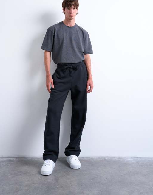 Topman heavyweight straight leg jogger in black, 2 of 5