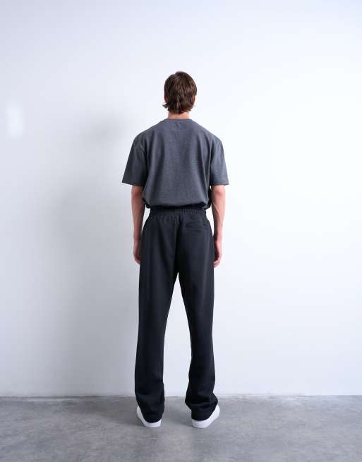 Topman heavyweight straight leg jogger in black, 5 of 5