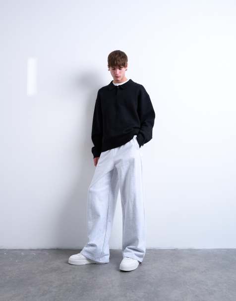 Topman heavyweight straight leg jogger in light grey marl