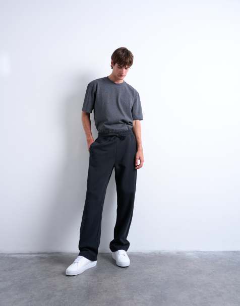 Topman heavyweight straight leg sweatpants in black - view 1