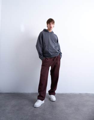 Topman Heavyweight Straight Leg Sweatpants In Brown