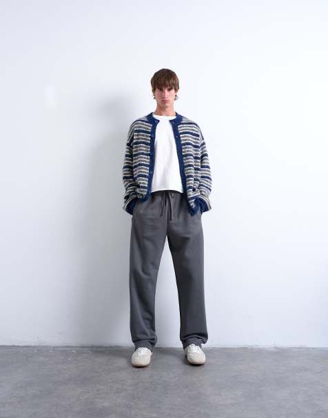 Topman heavyweight straight leg trackies in charcoal - view 1