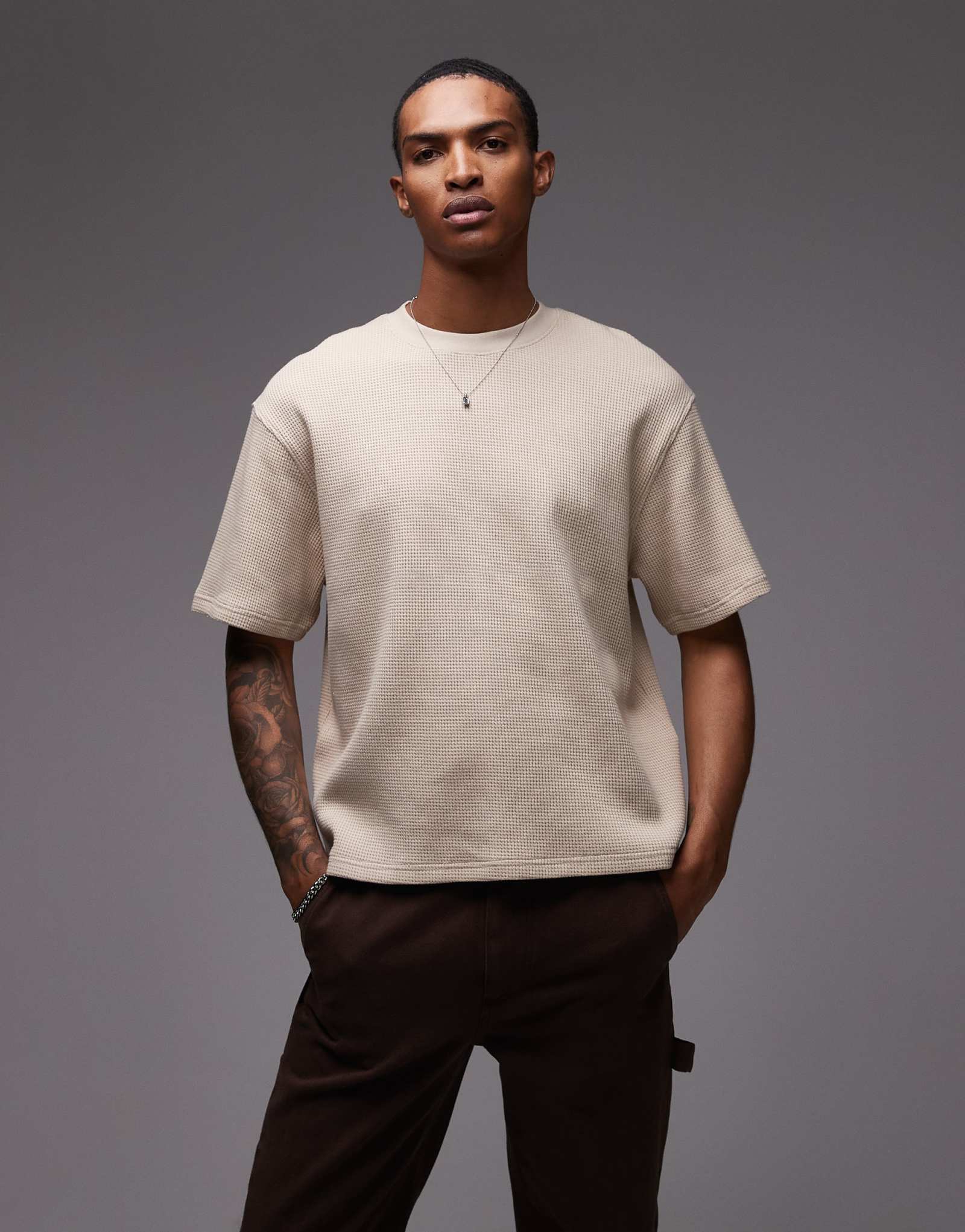 Облегающая футболка Topman heavyweight waffle из камня