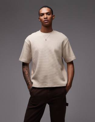 heavyweight waffle crop fit T-shirt in stone-Neutral