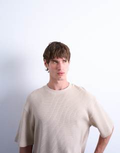 Heavyweight waffle crop fit t-shirt in stone