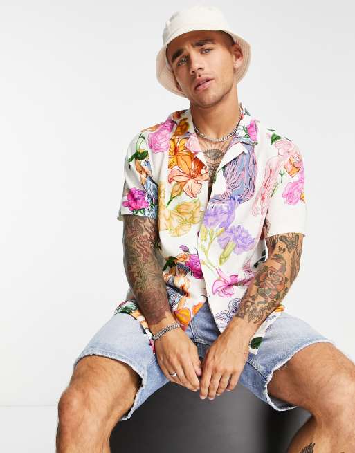 Topman – Hemd aus Leinen in Weiß mit griechischem Blumenmuster, 2 von 4