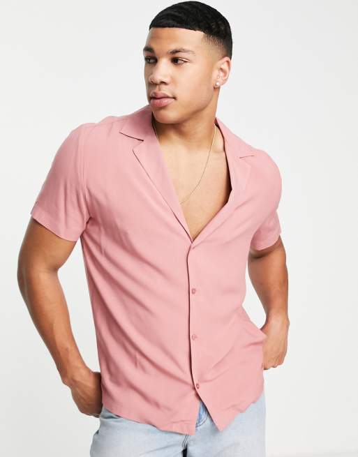 Topman – Hemd in Rosa mit extrem langem Reverskragen