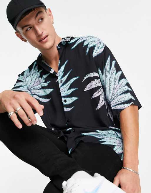 Topman – Hemd mit Blumenmuster in Schwarz