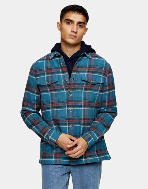 Topman – Hemdjacke in Blau kariert