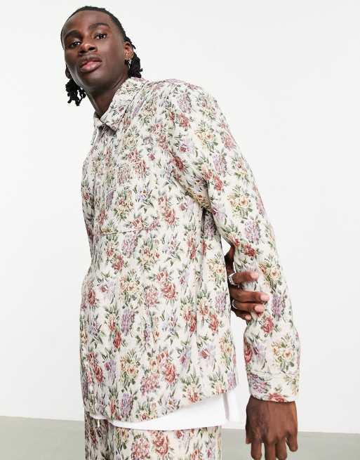 Topman – Hemdjacke in gebrochenem Weiß mit Gobelinmuster, Kombiteil