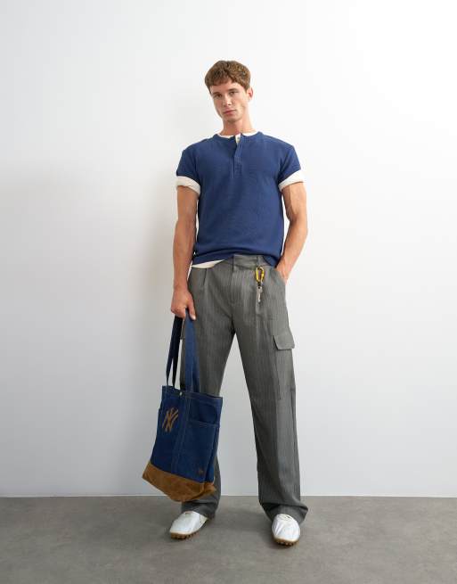 Topman henley slim fit à manches courtes en maille gaufrée bleu marine, 2 de 5