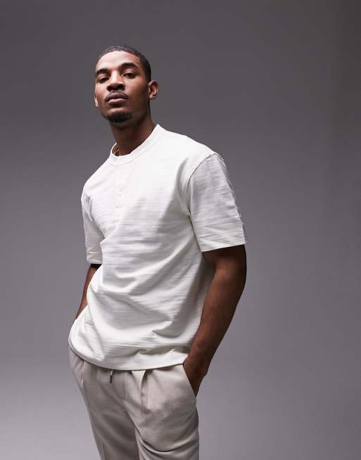 Topman - Henley-T-shirt van zware stof met oversized pasvorm in ecru