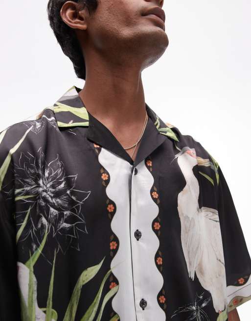 Topman - Heron - Camicia a maniche corte in raso nera, 4 di 4