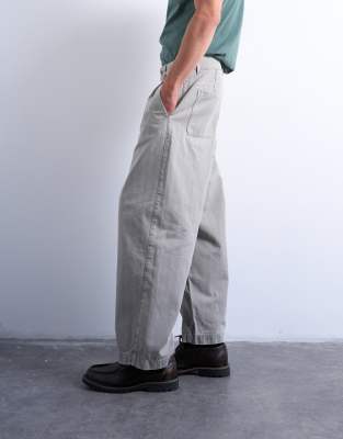 Topman Herringbone Barrel Leg Pants In Neutral
