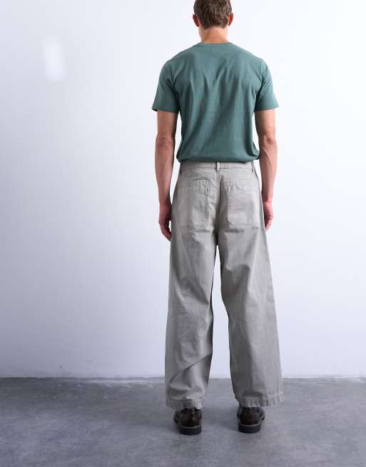 Topman herringbone barrel leg pants in stone, 5 of 5