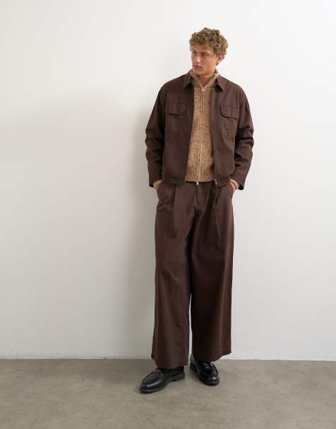 Topman herringbone co ord in brown - view 1