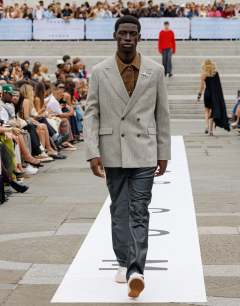Herringbone double breasted blazer in stone