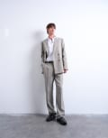 [Topman] Topman herringbone relaxed pants in stone-Neutral W28R STONE