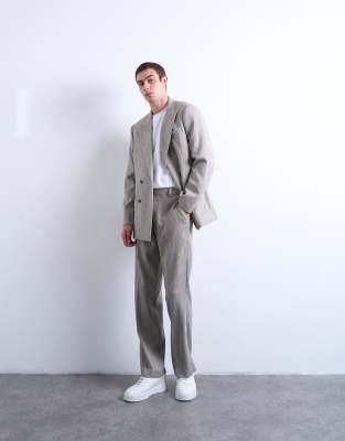 Topman Herringbone Relaxed Trousers In Gray