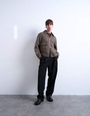 Topman Herringbone Short Jacket In Brown