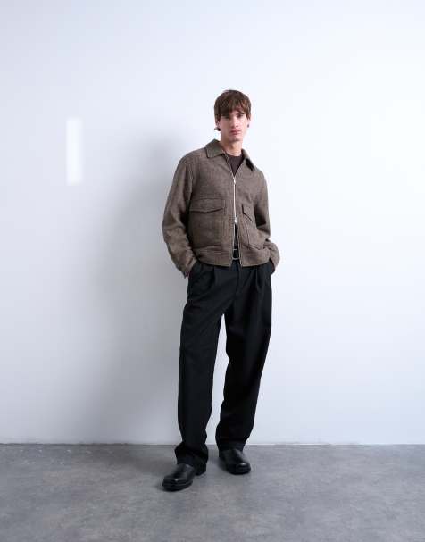 Topman herringbone short jacket in brown - view 1