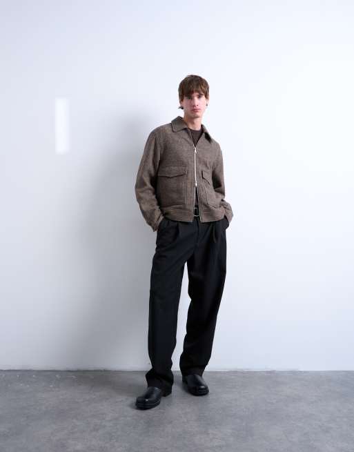 Topman herringbone short jacket in brown, 2 of 5
