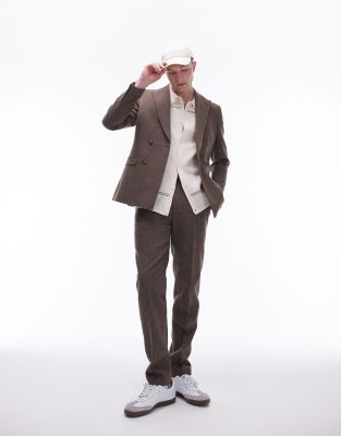 herringbone slim pants in brown