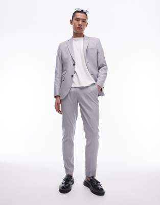 Topman Herringbone Slim Pants In Gray