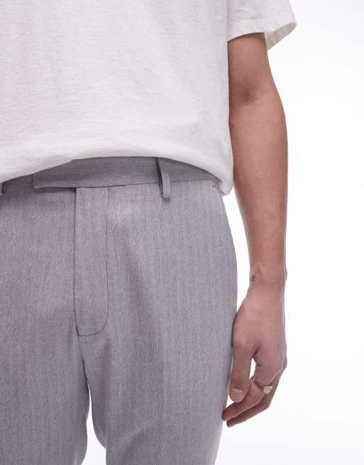 Topman herringbone slim pants in gray ASOS
