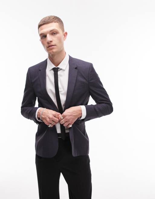 Topman herringbone suit jacket in dark gray