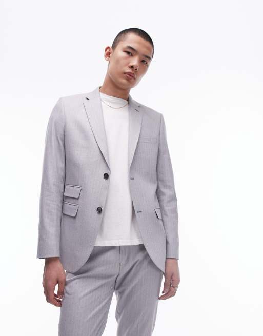 Topman herringbone suit jacket in gray