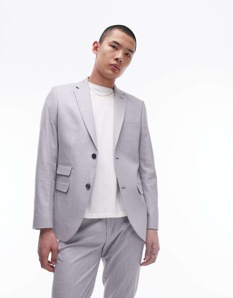 Topman herringbone suit jacket in grey - view 1