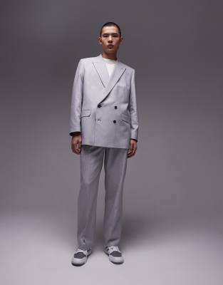 Topman herringbone wide leg pants in gray - view 1