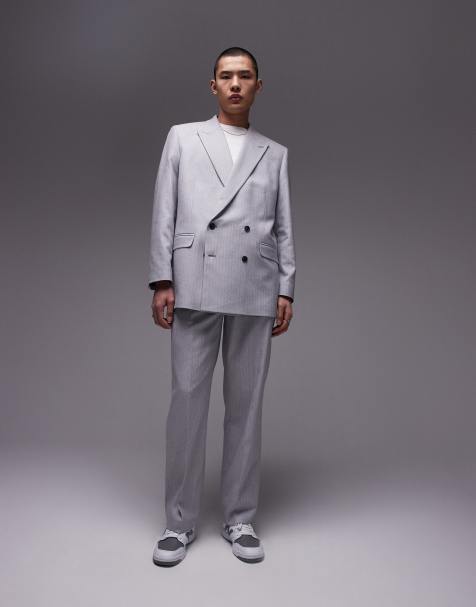 Topman herringbone wide leg pants in grey - view 1