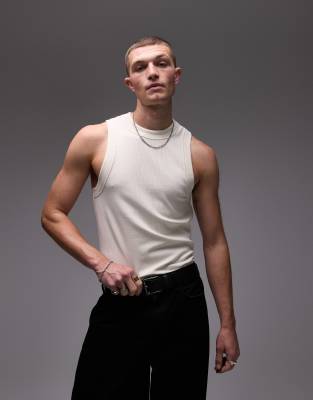 Topman High Neck Striped Ribbed Tank Top
