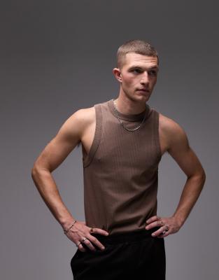 Topman High Neck Striped Ribbed Tank Top