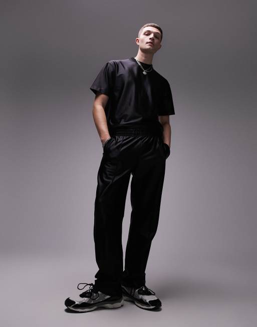 Topman high shine straight leg sweatpants in black