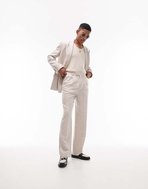 Topman high waist wide leg wool mix suit pants in ecru