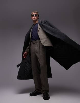 Topman high waisted relaxed textured suit pants in brown