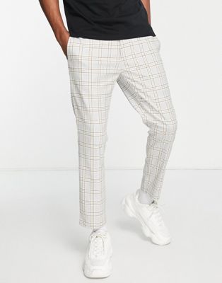Topman high waisted smart jogger in grey & brown