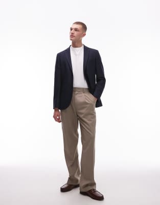 Topman Highwaist Relaxed Suit Pants In Neutral