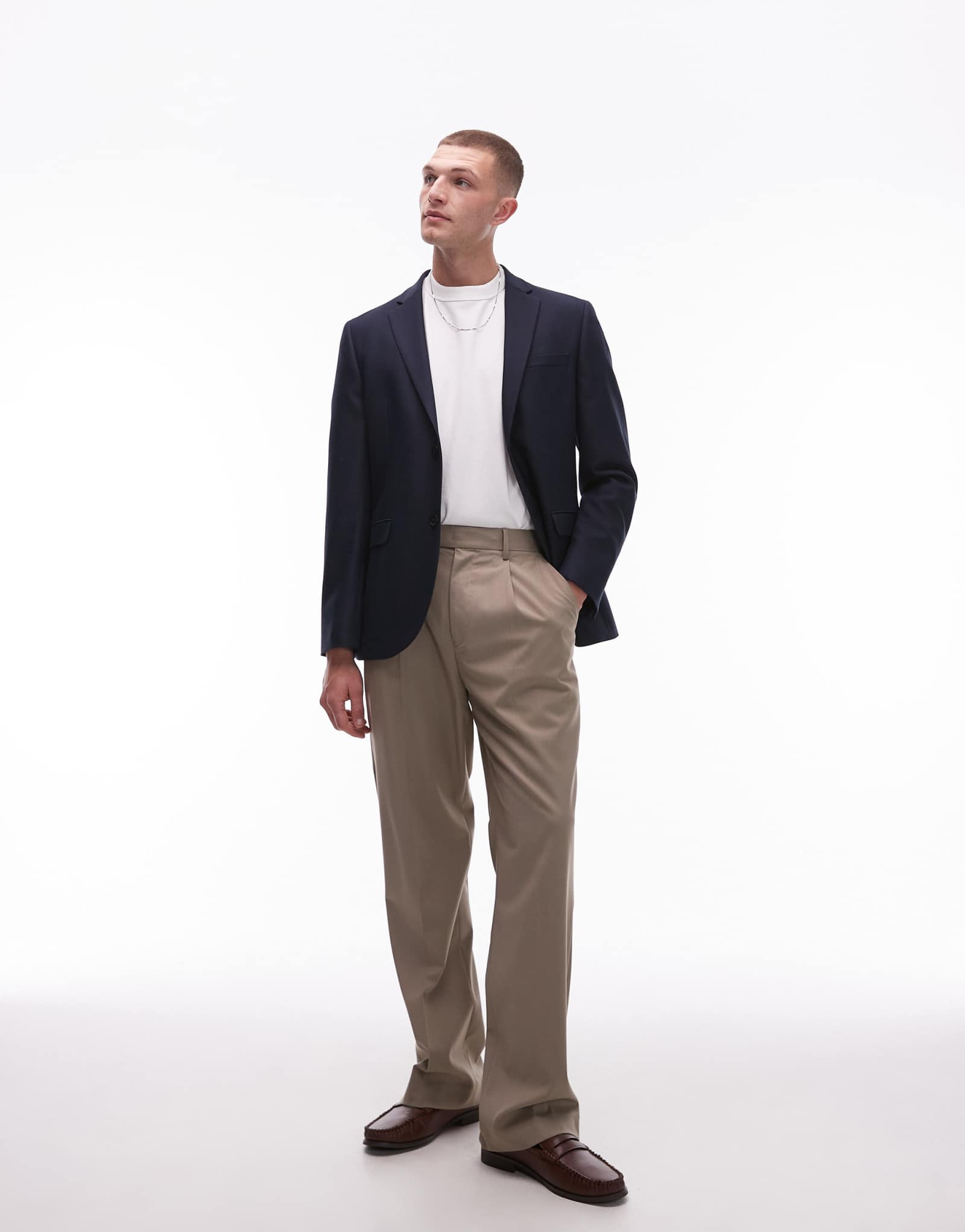 Свободные классические брюки Topman с завышенной талией кремового цвета