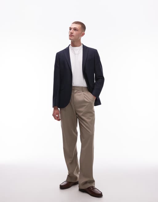 Topman highwaist relaxed suit pants in stone