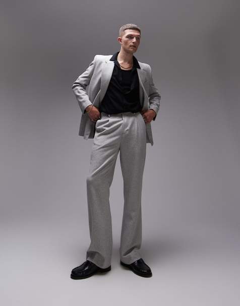 Topman – Hochwertige Anzughose aus Wollmix in Hellgrau mit hohem Bund und lockerem Schnitt - view 1